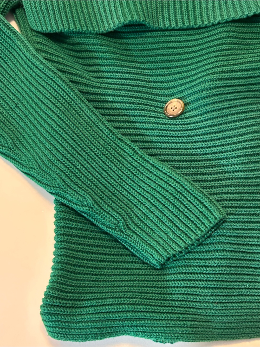 Lauren Ralph Lauren Green Ribbed Shawl-Collar Cardigan Double Breasted SZ L EUC - Picture 6 of 13